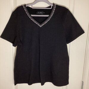 Instyle Women's Short Sleeve Top Blouse With Studs Black T-Shirt Tee Casual